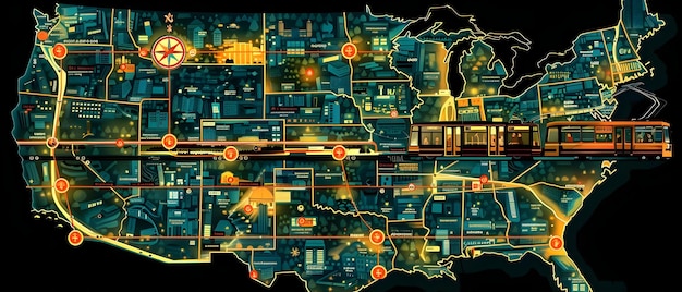 A map of the United States highlighting areas with strong job growth, infrastructure development, and increasing property values, indicating potential investment hotspots.