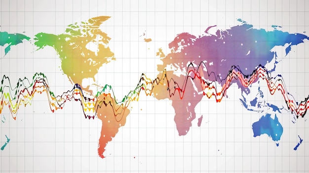 A world map highlighting various countries with upward-trending arrow graphs indicating economic growth and investment potential.