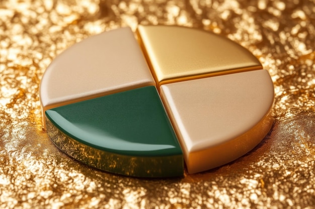 A pie chart showing a diversified investment portfolio, with a section dedicated to gold representing a percentage of the total assets.