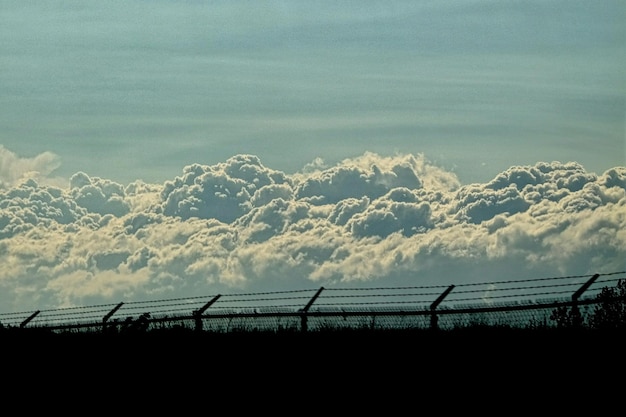 A photovoltaic farm on a sunny day. Several panels are reflecting the sunlight, with blue sky and fluffy clouds above.