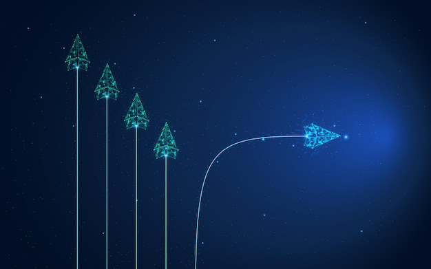 A graph displaying an upward trend line with AI icons floating above it, symbolizing the growth potential of AI investments. Arrows pointing upwards reinforce the potential for increasing returns.