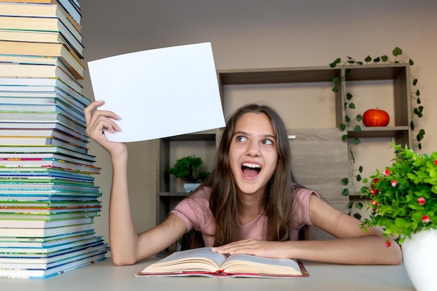 A student happily opening an acceptance letter with a financial aid package, showcasing a Pell Grant award. The setting is a dorm room, decorated with motivational posters and books.