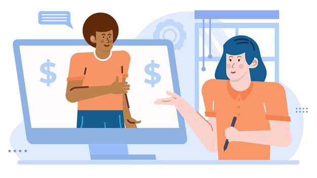 A person receiving an unemployment benefit payment via direct deposit, illustrated by a computer screen showing funds being transferred to a bank account. The image conveys the financial relief provided by unemployment benefits.